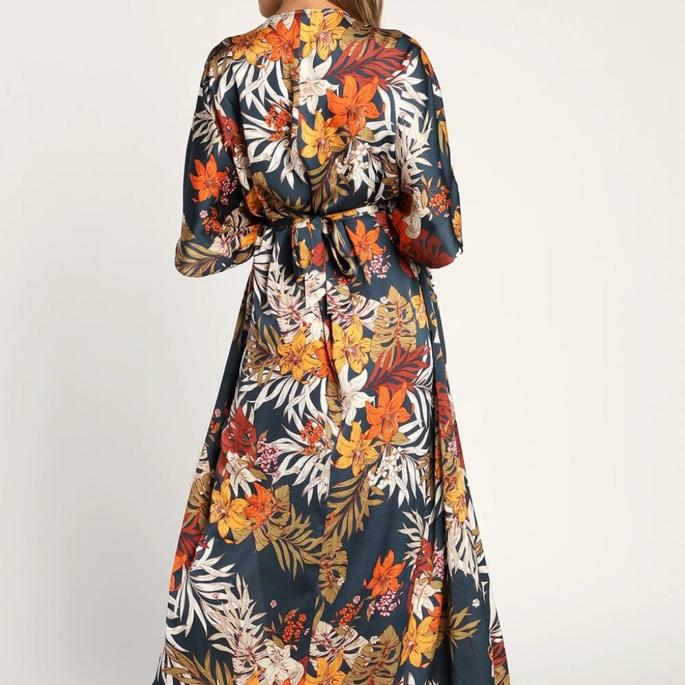 Lulu's Take a Holiday Navy Blue Tropical Print Maxi Dress l Size Small - Picture 3 of 6